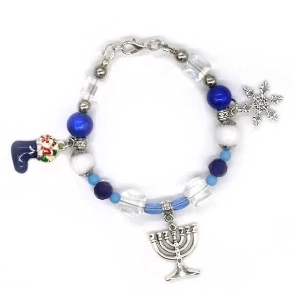 Bracelet with Hanukkah theme. Menorah Charm. - Picture 2 of 2